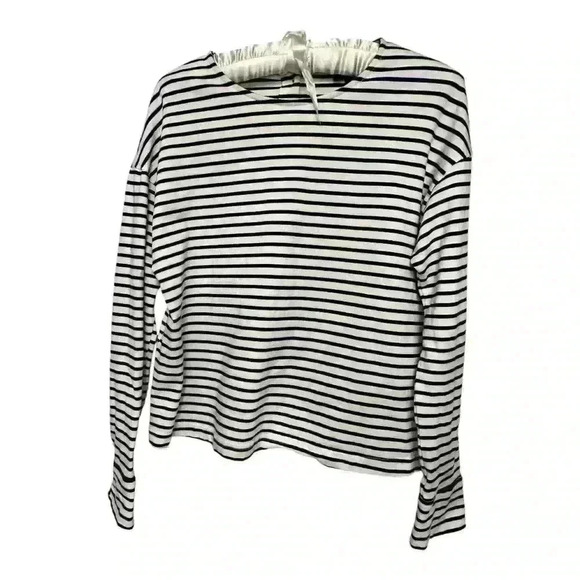 Who What Wear Long Sleeve Black White Nautical Striped Shirt Button Detail, S - Picture 1 of 6
